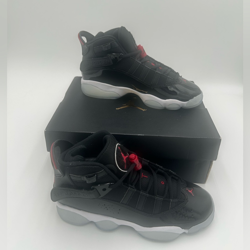 Jordan 6 Rings Black/Red/White Brand New in Box Size 4y